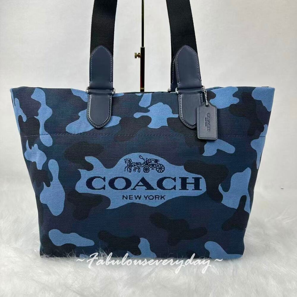 Coach Men's Small Tour Tote Bag With Camo Print Silver/Blue Multi CDQ74 NWT - Picture 2 of 8